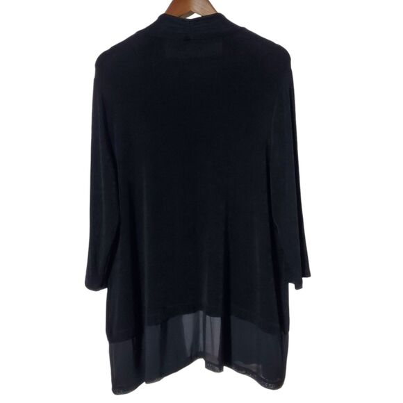 Chicos Travelers Cardigan 2 Large 12 Black Acetate Slinky Open Front Womens - Picture 4 of 9